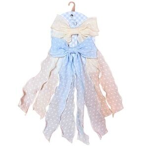 Cute White and Blue Ribbon Hair Bows